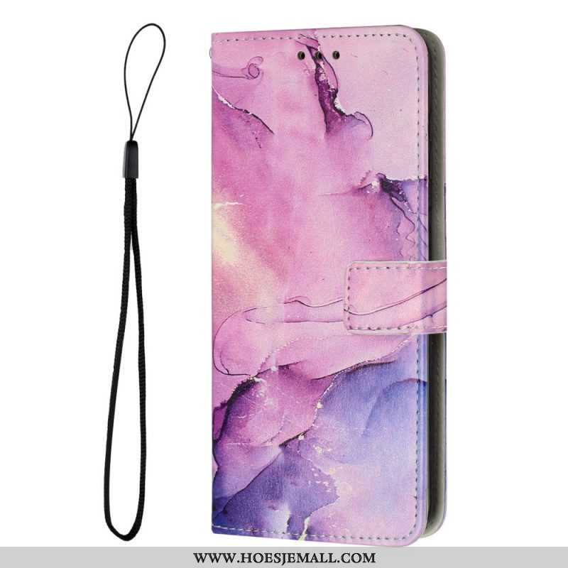 Folio-hoesje voor Samsung Galaxy A14 / A14 5G Met Ketting Marmer Strippen