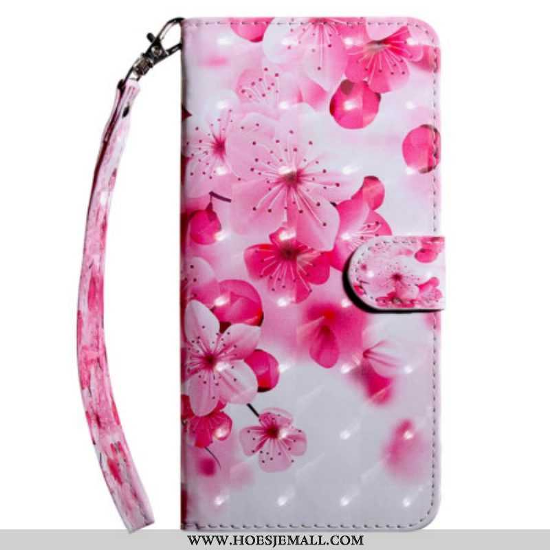 Folio-hoesje voor Samsung Galaxy A14 / A14 5G Met Ketting Strappy Roze Bloemen