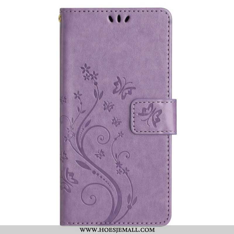 Folio-hoesje voor Samsung Galaxy A14 / A14 5G Met Ketting Bloemen String Kat