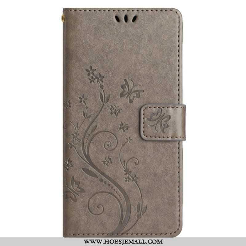 Folio-hoesje voor Samsung Galaxy A14 / A14 5G Met Ketting Bloemen String Kat