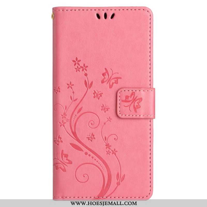 Folio-hoesje voor Samsung Galaxy A14 / A14 5G Met Ketting Bloemen String Kat