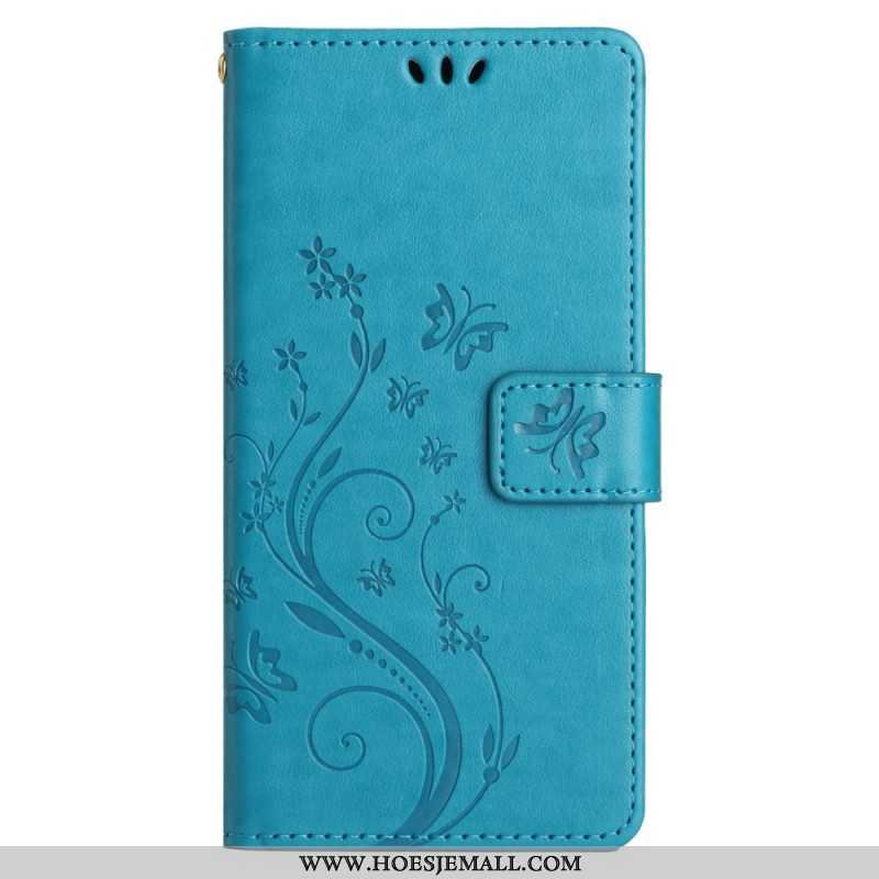 Folio-hoesje voor Samsung Galaxy A14 / A14 5G Met Ketting Bloemen String Kat