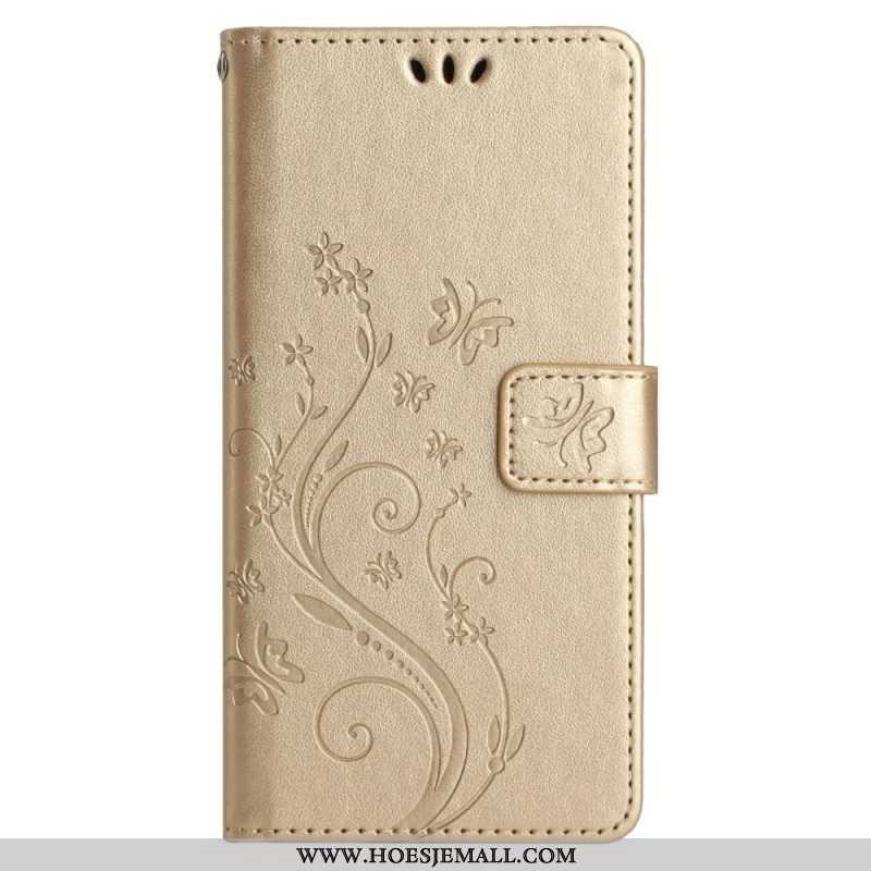 Folio-hoesje voor Samsung Galaxy A14 / A14 5G Met Ketting Bloemen String Kat