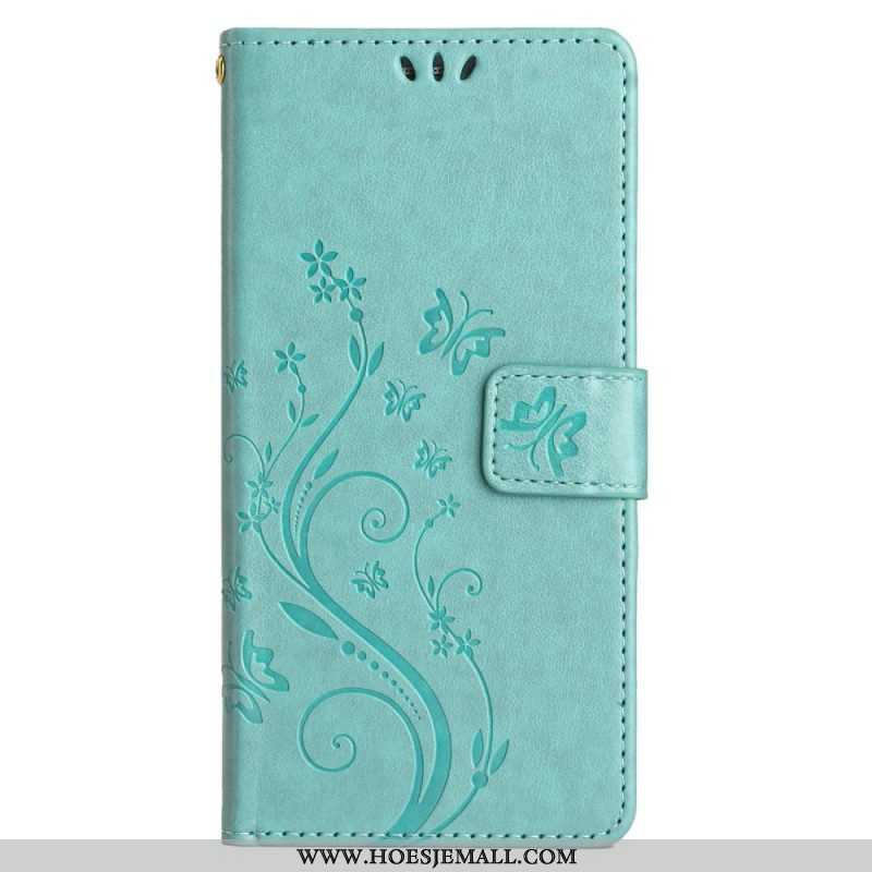 Folio-hoesje voor Samsung Galaxy A14 / A14 5G Met Ketting Bloemen String Kat