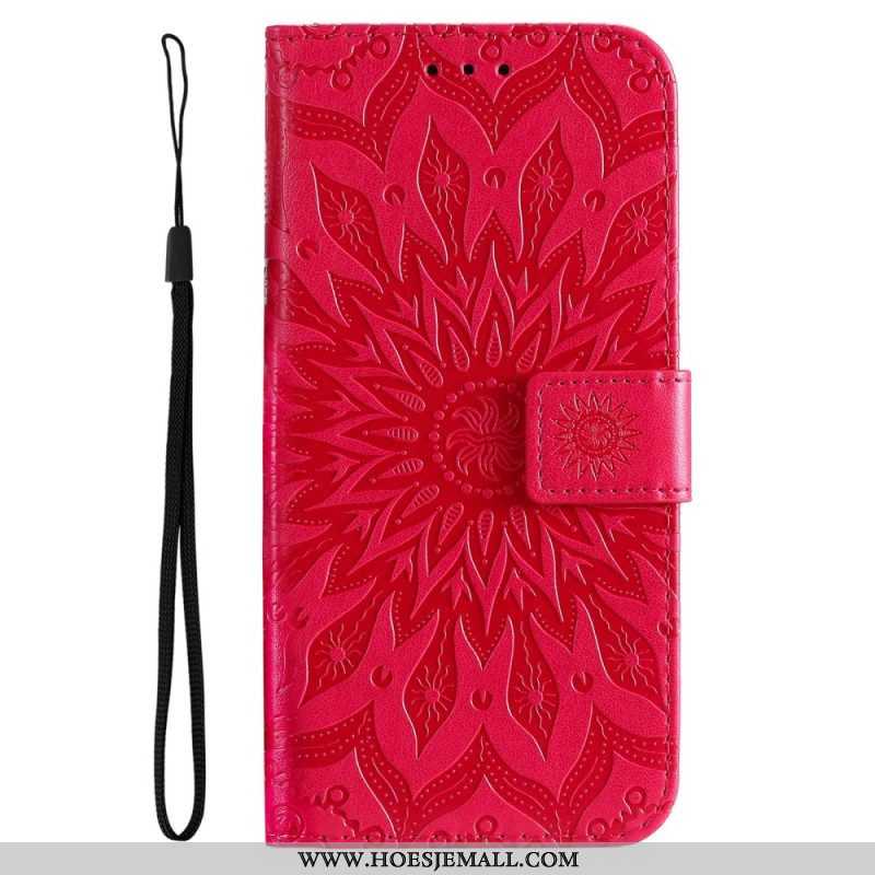 Folio-hoesje voor Samsung Galaxy A14 / A14 5G Mandala Zon Met Lanyard