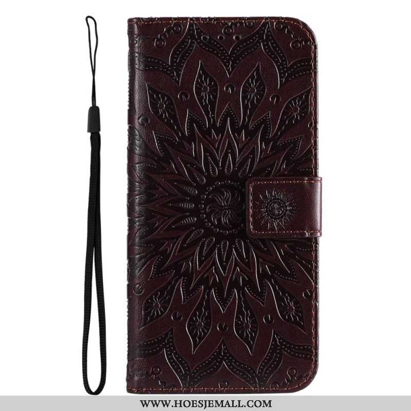 Folio-hoesje voor Samsung Galaxy A14 / A14 5G Mandala Zon Met Lanyard