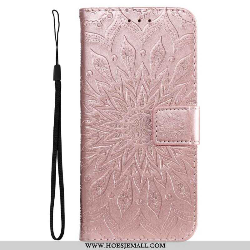 Folio-hoesje voor Samsung Galaxy A14 / A14 5G Mandala Zon Met Lanyard