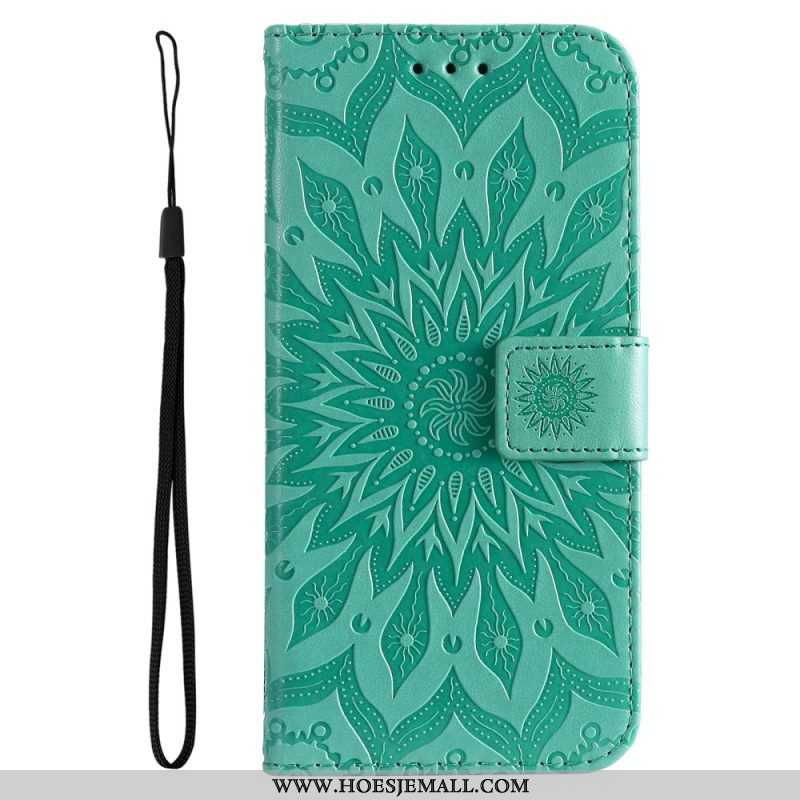 Folio-hoesje voor Samsung Galaxy A14 / A14 5G Mandala Zon Met Lanyard