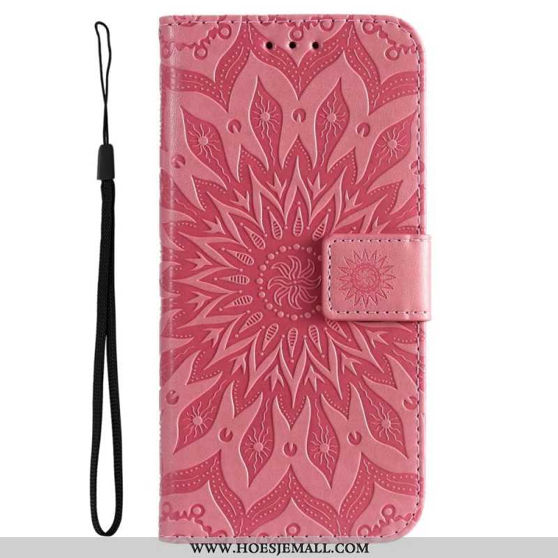 Folio-hoesje voor Samsung Galaxy A14 / A14 5G Mandala Zon Met Lanyard