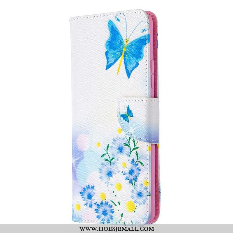 Folio-hoesje voor Samsung Galaxy A42 5G Geschilderde Vlinders En Bloemen