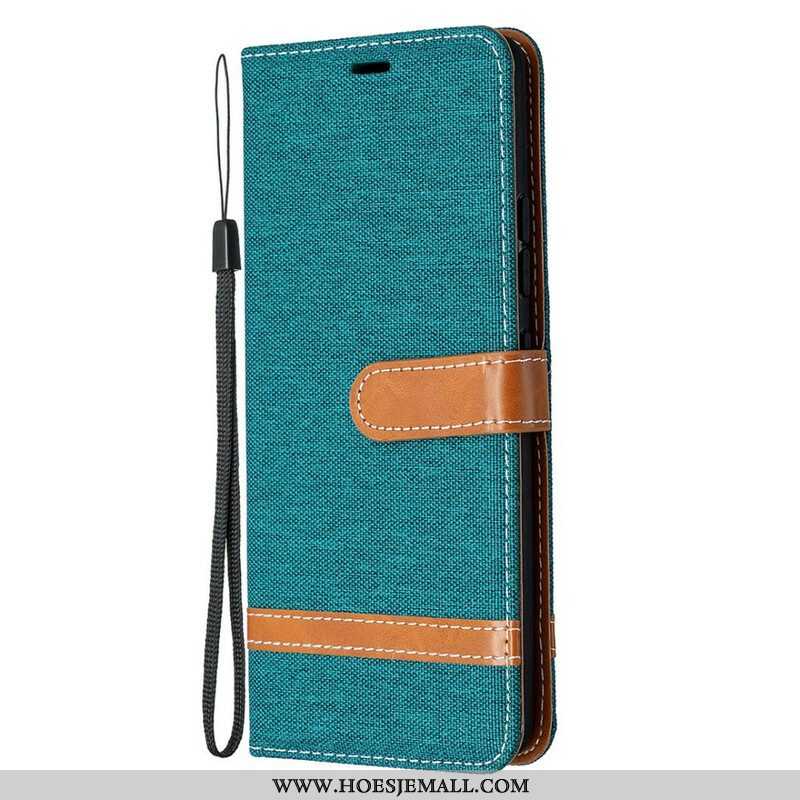 Folio-hoesje voor Samsung Galaxy A42 5G Met Ketting Band Van Stof En Leereffect