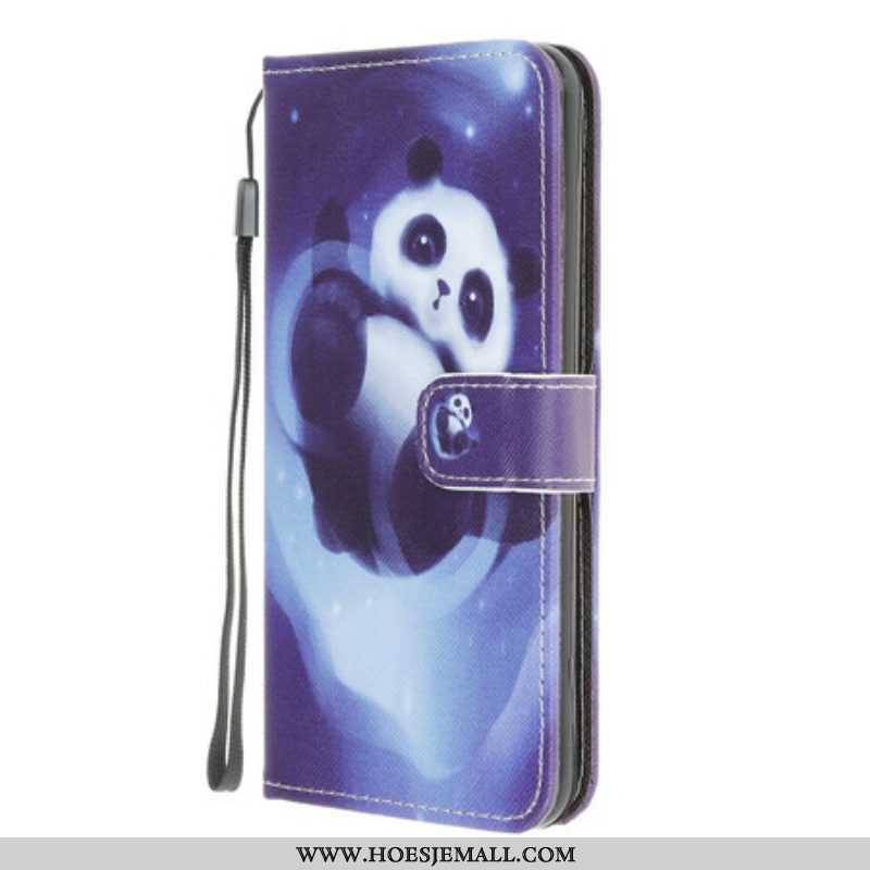 Leren Hoesje voor Samsung Galaxy A42 5G Met Ketting Panda Space Met Sleutelkoord