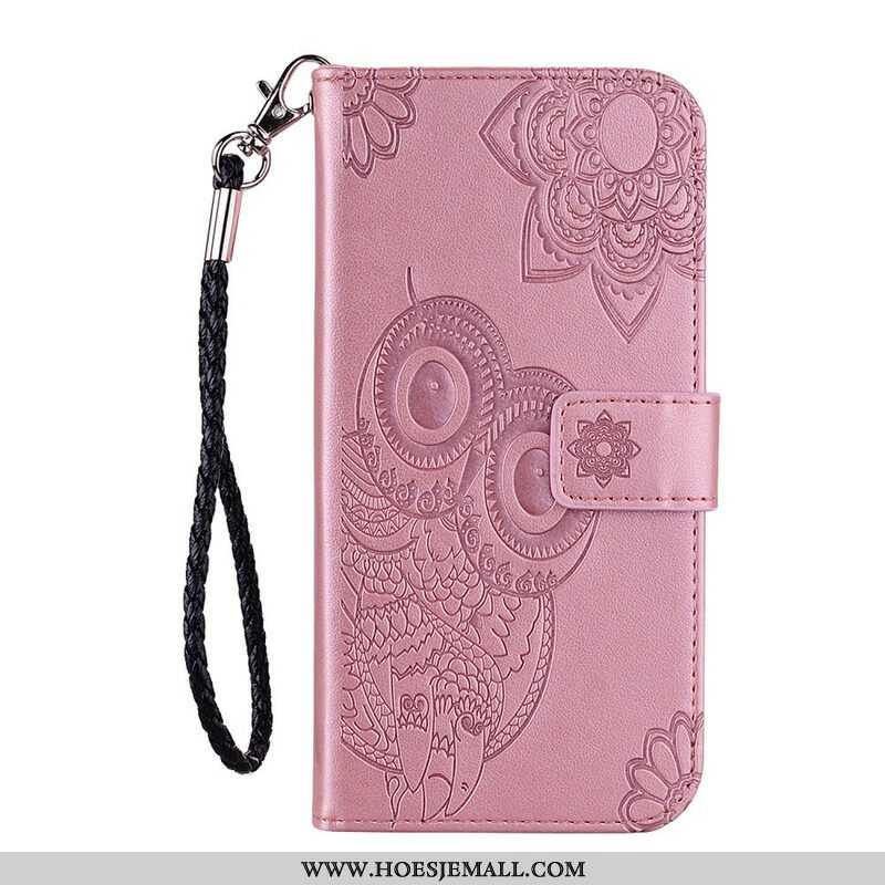 Leren Hoesje voor Samsung Galaxy A42 5G Uil Mandala En Lanyard