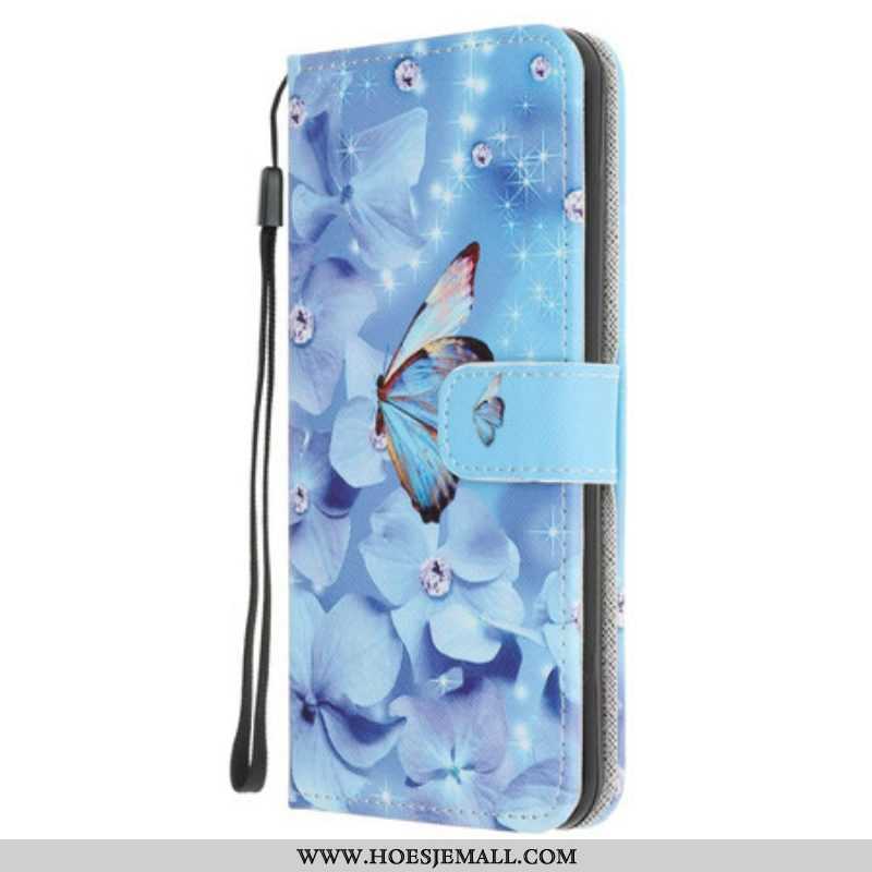 Leren Hoesje voor Samsung Galaxy A52 4G / A52 5G / A52s 5G Met Ketting Strappy Diamanten Vlinders