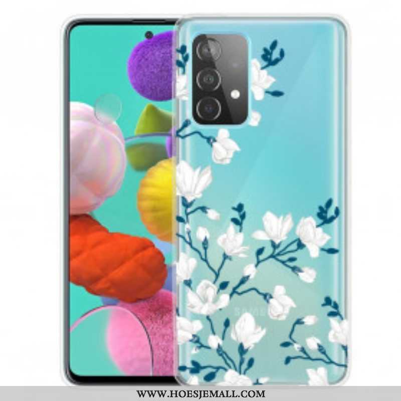 Hoesje voor Samsung Galaxy A52 4G / A52 5G / A52s 5G Witte Bloemen