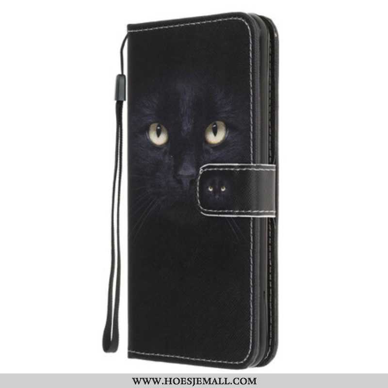 Leren Hoesje voor Samsung Galaxy A52 4G / A52 5G / A52s 5G Met Ketting Strappy Zwarte Kattenogen