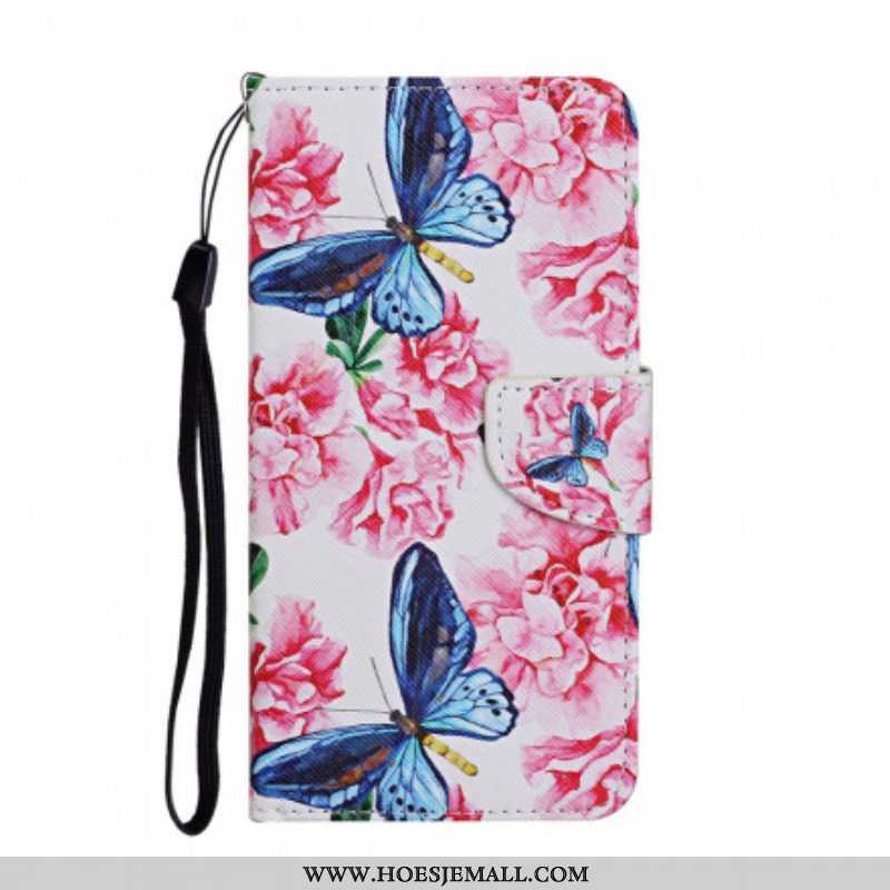 Folio-hoesje voor Samsung Galaxy A52 4G / A52 5G / A52s 5G Vlinders Floral Lanyard