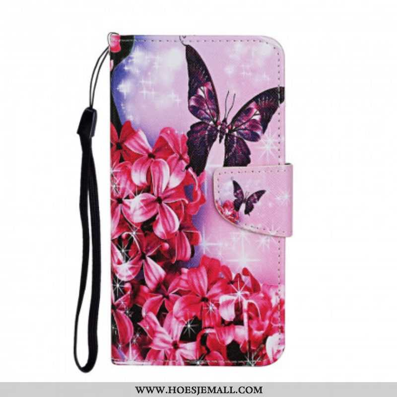 Folio-hoesje voor Samsung Galaxy A52 4G / A52 5G / A52s 5G Vlinders Floral Lanyard