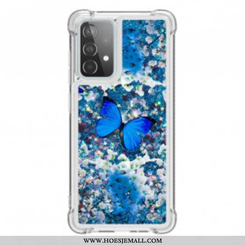 Hoesje voor Samsung Galaxy A52 4G / A52 5G / A52s 5G Glitter Blauwe Vlinders