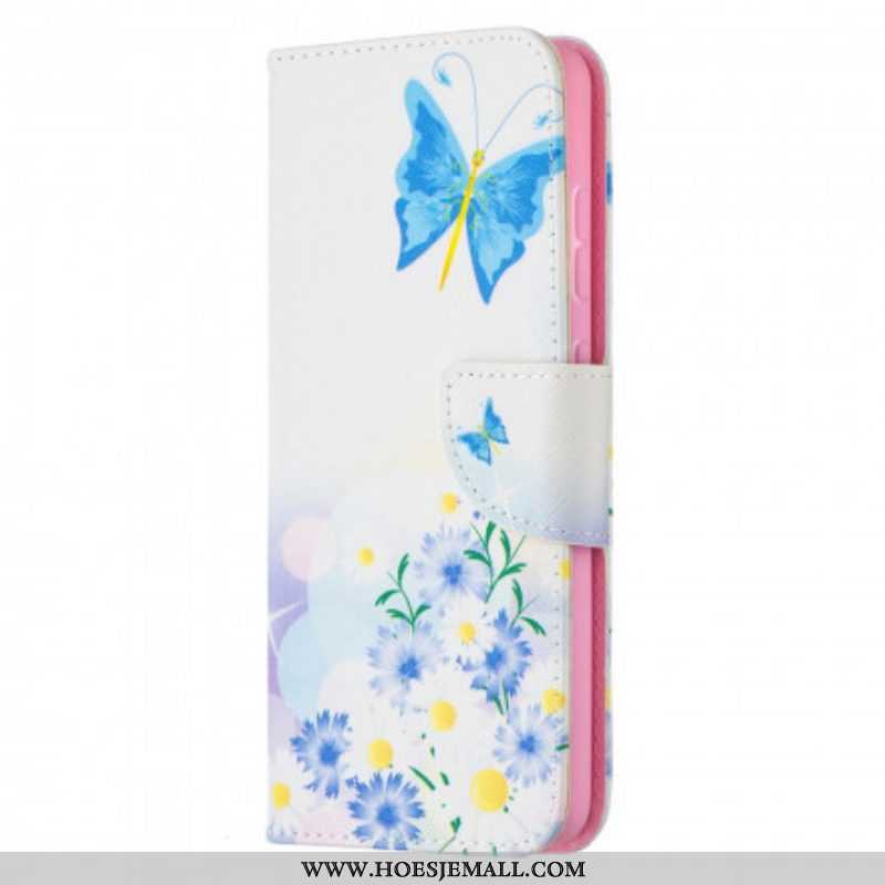 Flip Case voor Samsung Galaxy A52 4G / A52 5G / A52s 5G Geschilderde Vlinders En Bloemen