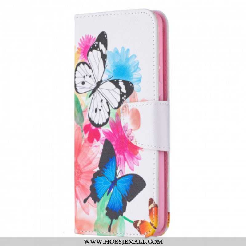 Flip Case voor Samsung Galaxy A52 4G / A52 5G / A52s 5G Geschilderde Vlinders En Bloemen