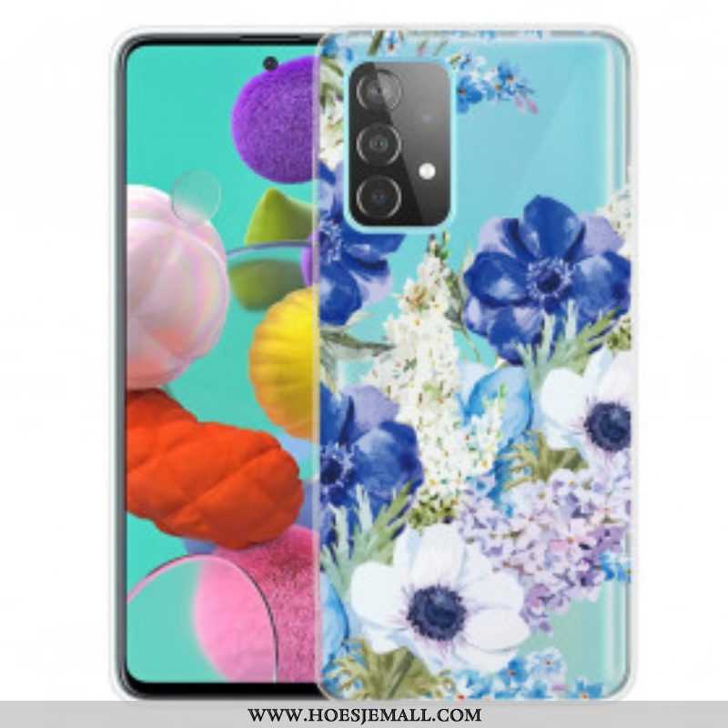 Hoesje voor Samsung Galaxy A52 4G / A52 5G / A52s 5G Naadloze Aquarel Blauwe Bloemen