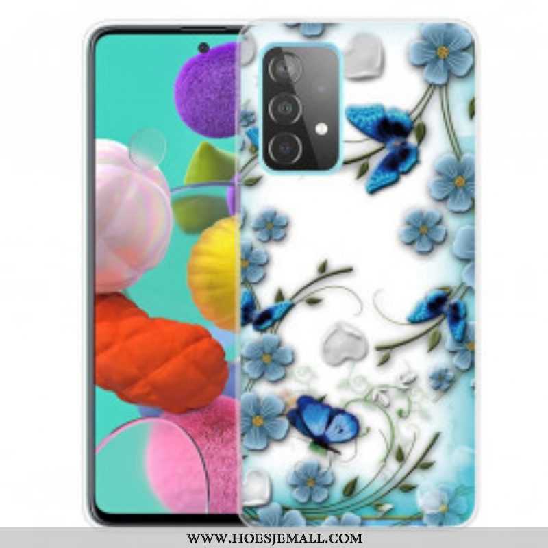 Hoesje voor Samsung Galaxy A52 4G / A52 5G / A52s 5G Retro Vlinders En Bloemen