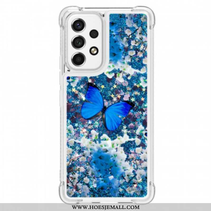 Hoesje voor Samsung Galaxy A53 5G Glitter Blauwe Vlinders