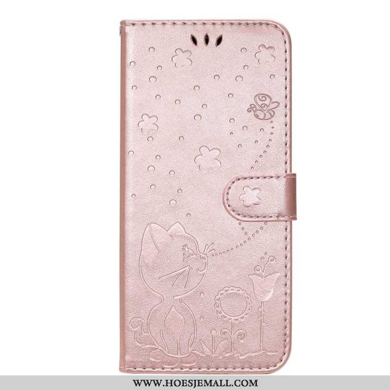 Flip Case voor Samsung Galaxy A53 5G Met Ketting Strappy Kat En Bijen