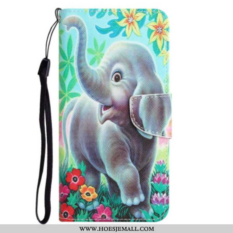 Folio-hoesje voor Samsung Galaxy A53 5G Met Ketting Vrolijke Olifant Met Lanyard