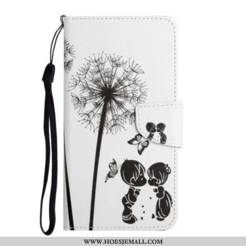 Leren Hoesje voor Samsung Galaxy A54 5G Met Ketting Lanyard Paardebloemen