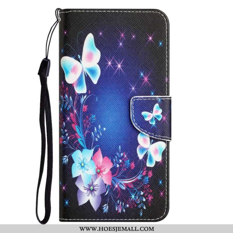 Folio-hoesje voor Samsung Galaxy A54 5G Met Ketting Fairy Vlinders Met Lanyard