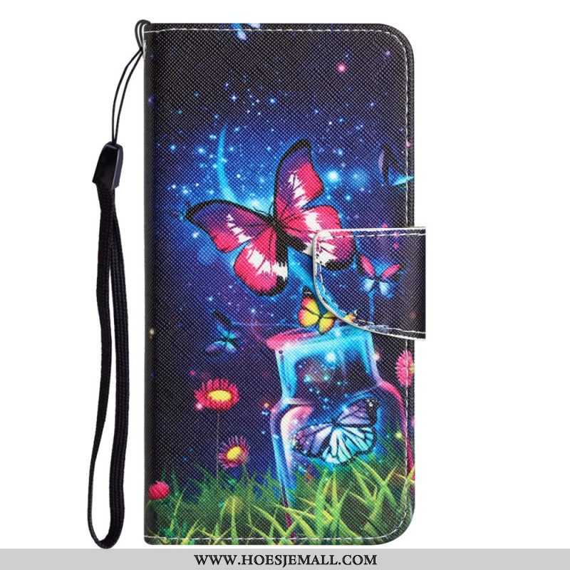 Folio-hoesje voor Samsung Galaxy A54 5G Met Ketting Fairy Vlinders Met Lanyard