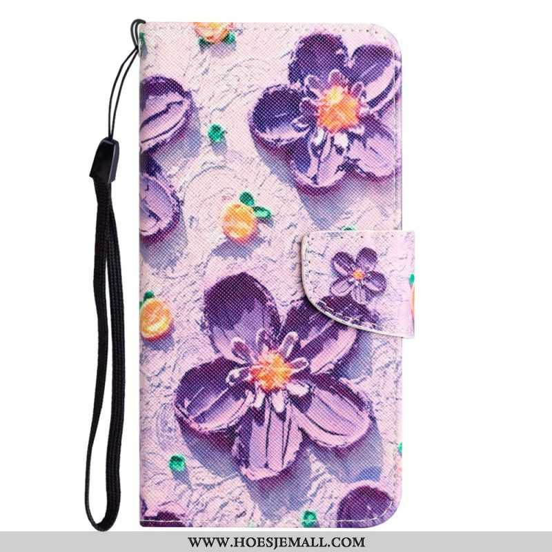 Leren Hoesje voor Samsung Galaxy A54 5G Met Ketting Riem Bloemen