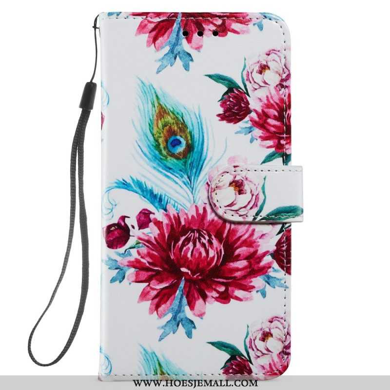 Folio-hoesje voor Samsung Galaxy A54 5G Met Ketting Strakke Bloemen