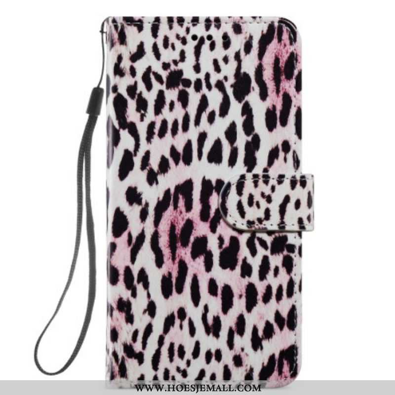 Folio-hoesje voor Samsung Galaxy A54 5G Met Ketting Strappy Leopard-stijl