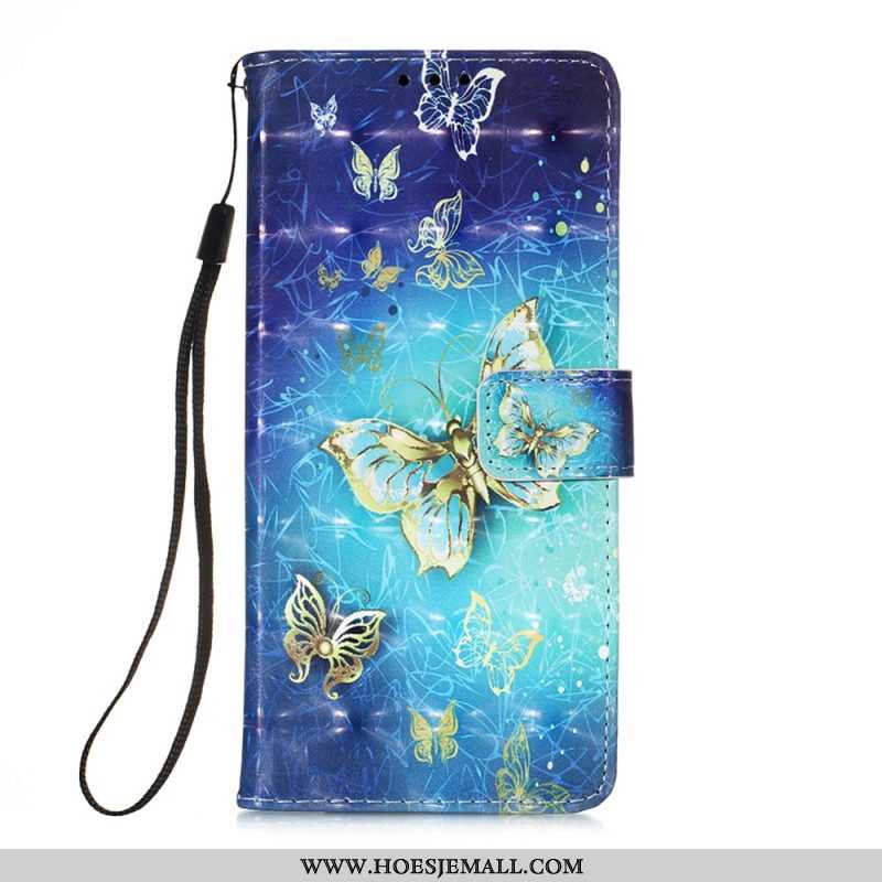 Folio-hoesje voor Samsung Galaxy A54 5G Met Ketting Vlucht Van Vlinders In Lanyard