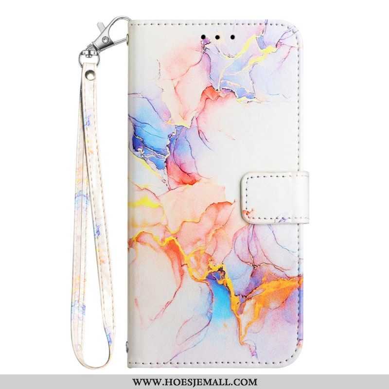 Leren Hoesje voor Samsung Galaxy A54 5G Met Ketting Marmer Strippen