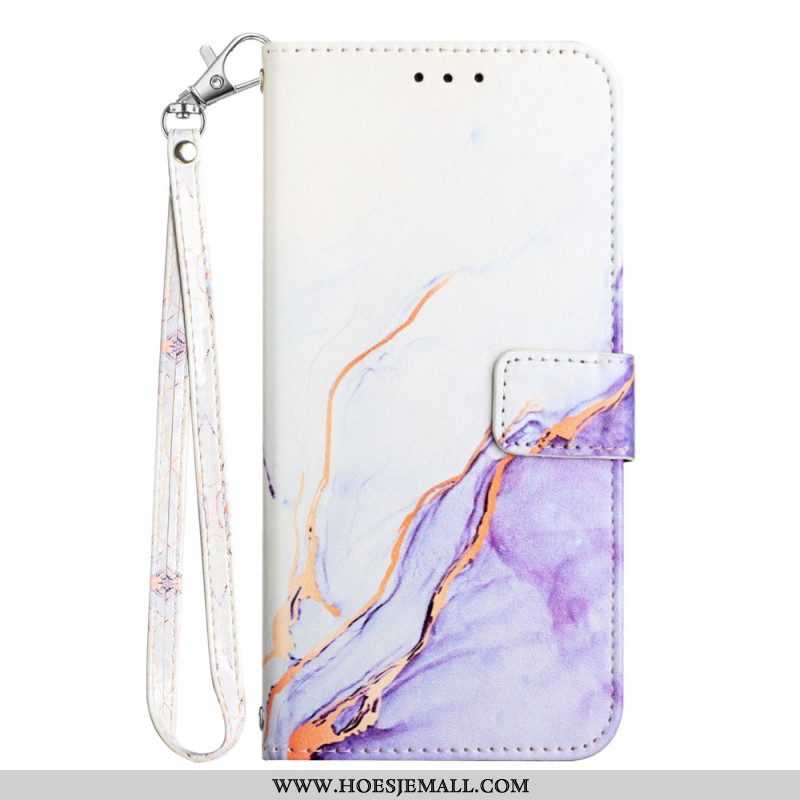 Leren Hoesje voor Samsung Galaxy A54 5G Met Ketting Marmer Strippen