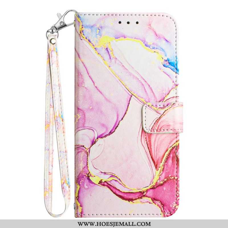 Leren Hoesje voor Samsung Galaxy A54 5G Met Ketting Marmer Strippen