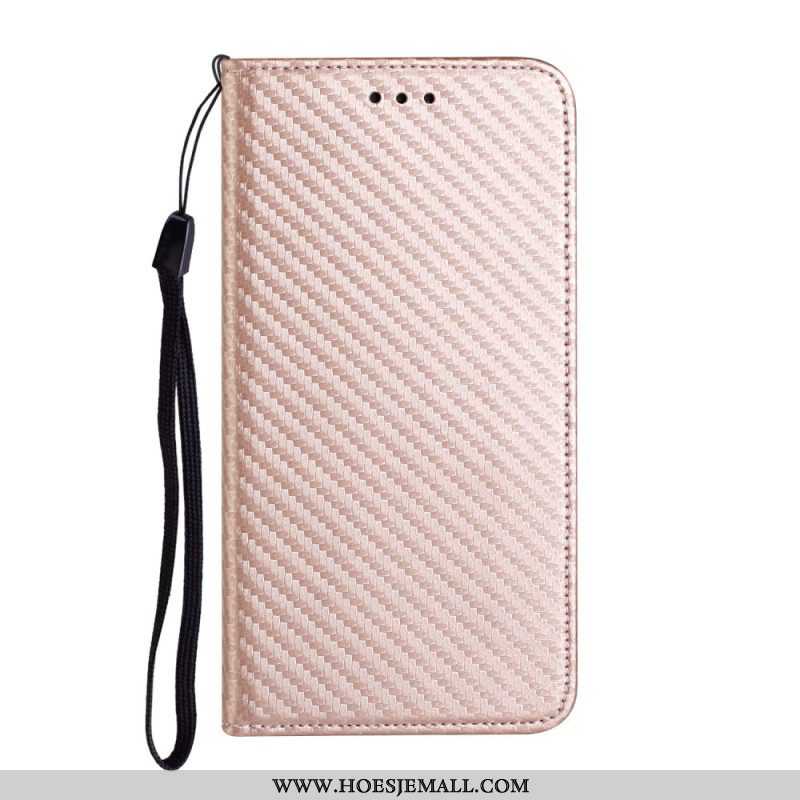 Bescherming Hoesje voor Samsung Galaxy A54 5G Met Ketting Folio-hoesje Stijl Van Koolstofvezel Met B