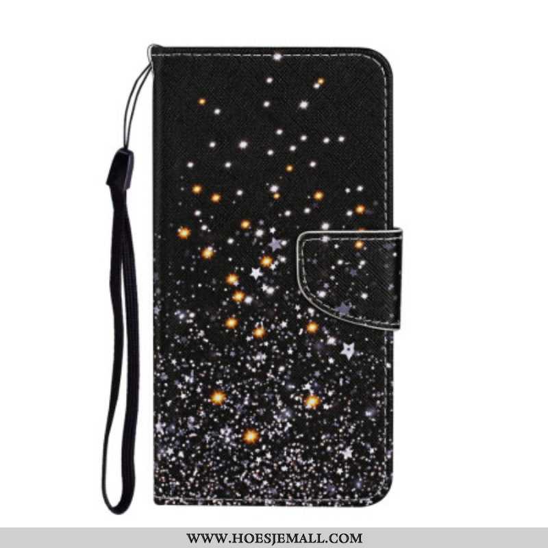 Folio-hoesje voor Samsung Galaxy A54 5G Met Ketting Zwarte Onderkant En Glitterbandjes