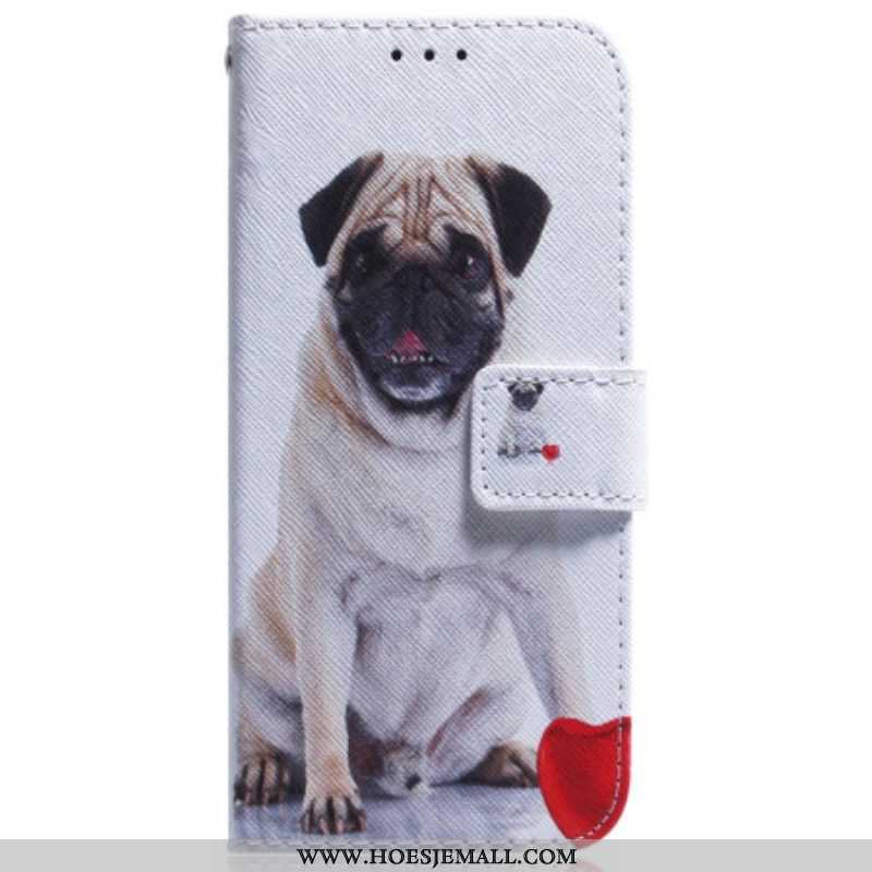 Folio-hoesje voor Samsung Galaxy A54 5G Met Ketting Grappige Mopshond Met Riem