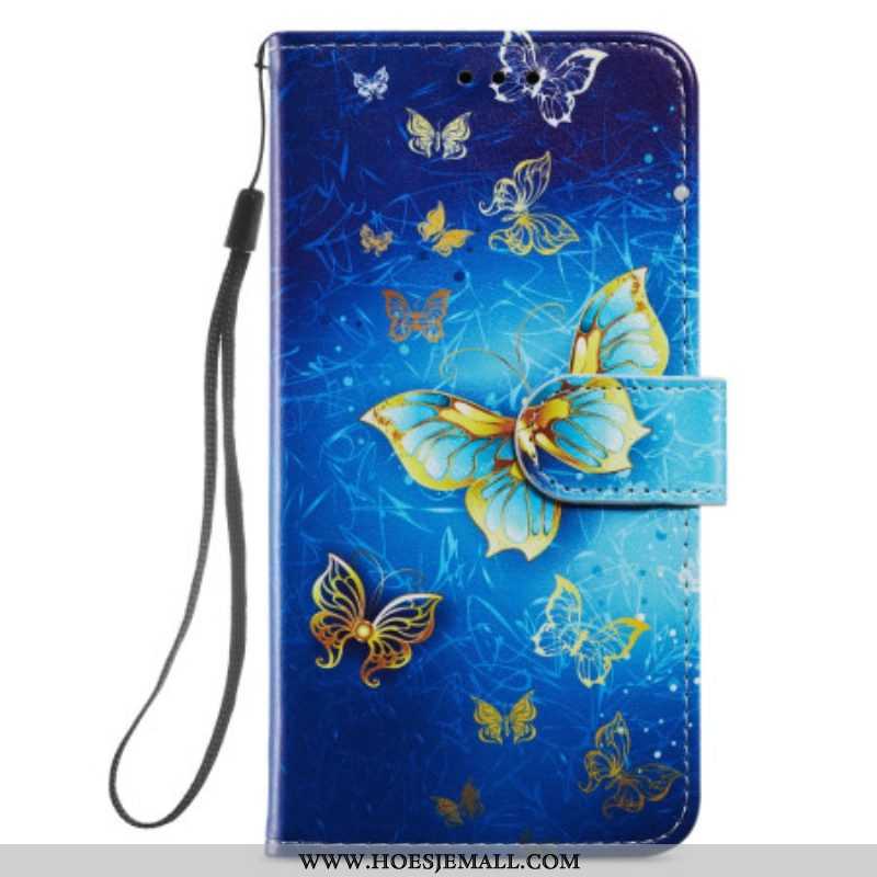 Folio-hoesje voor Samsung Galaxy A54 5G Met Ketting Gouden Vlinders Met Riem