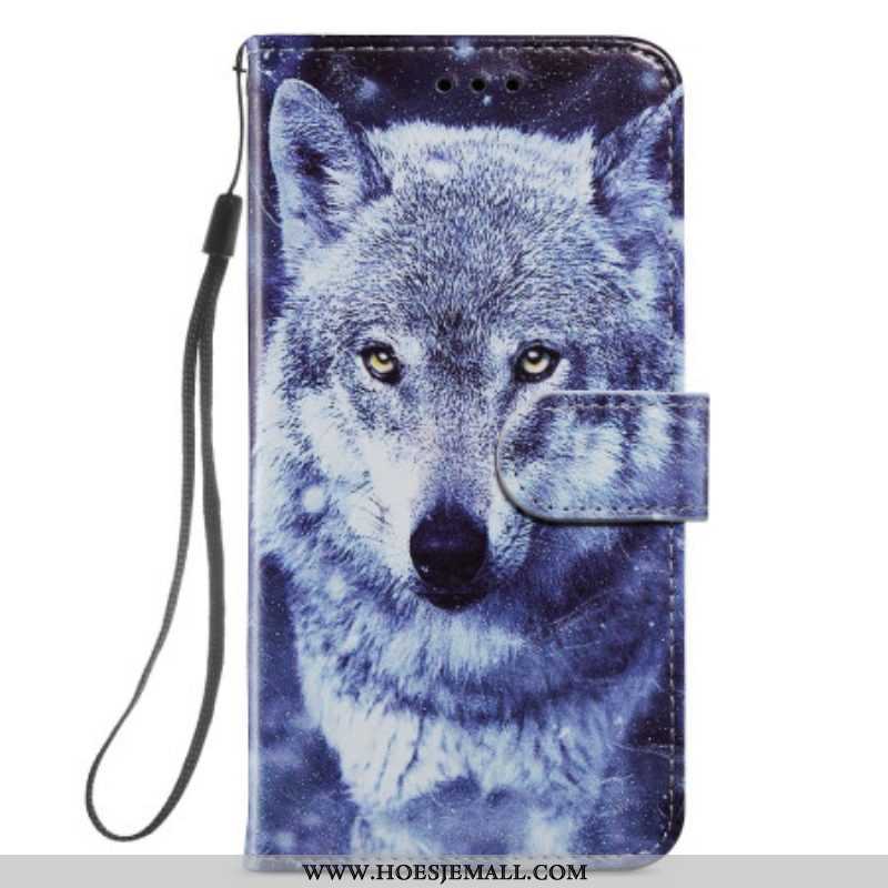 Folio-hoesje voor Samsung Galaxy A54 5G Met Ketting Tedere Wolf Met Riem