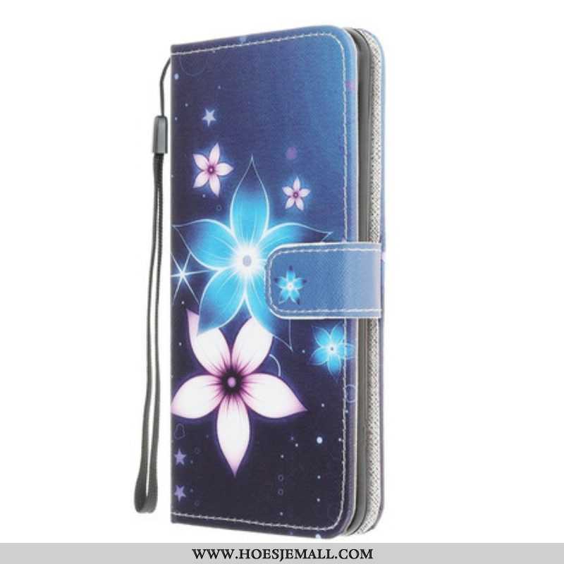 Folio-hoesje voor Samsung Galaxy M12 / A12 Met Ketting Maanband Bloemen