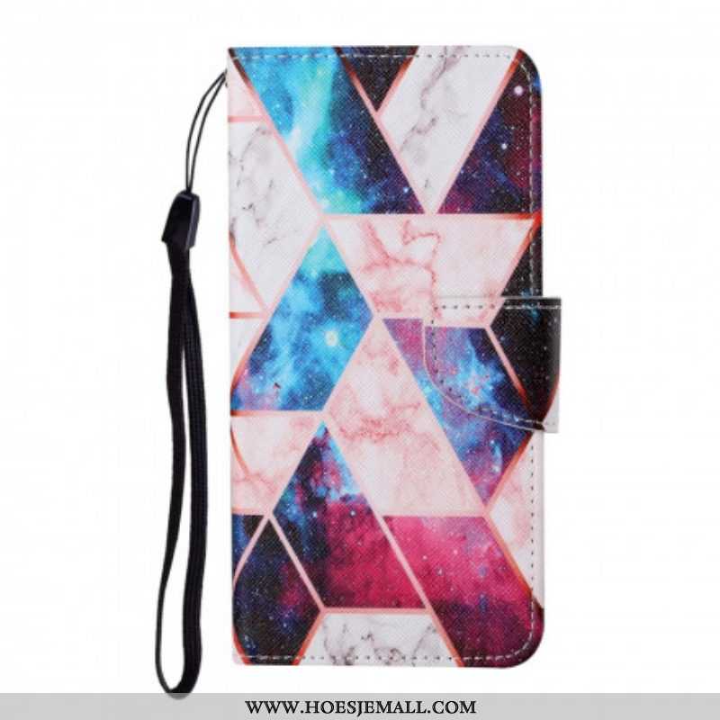 Folio-hoesje voor Samsung Galaxy M12 / A12 Marmer Met Lanyard