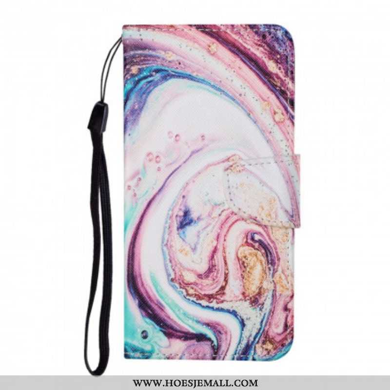 Folio-hoesje voor Samsung Galaxy M12 / A12 Marmer Met Lanyard