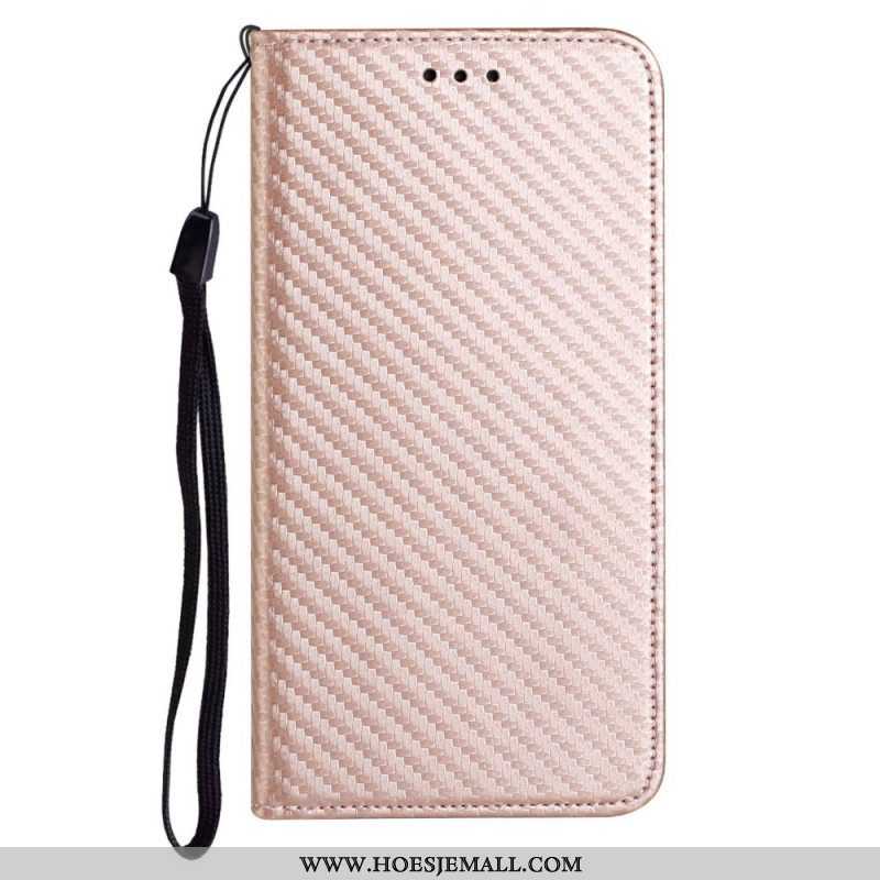 Bescherming Hoesje voor Samsung Galaxy M12 / A12 Met Ketting Folio-hoesje Band Van Koolstofvezel