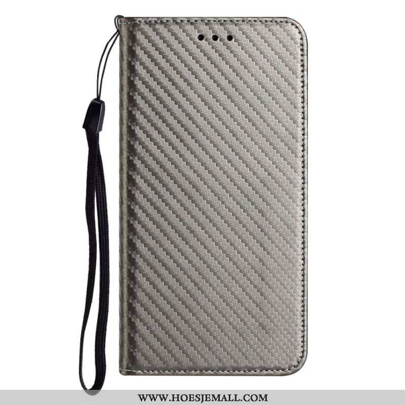 Bescherming Hoesje voor Samsung Galaxy M12 / A12 Met Ketting Folio-hoesje Band Van Koolstofvezel